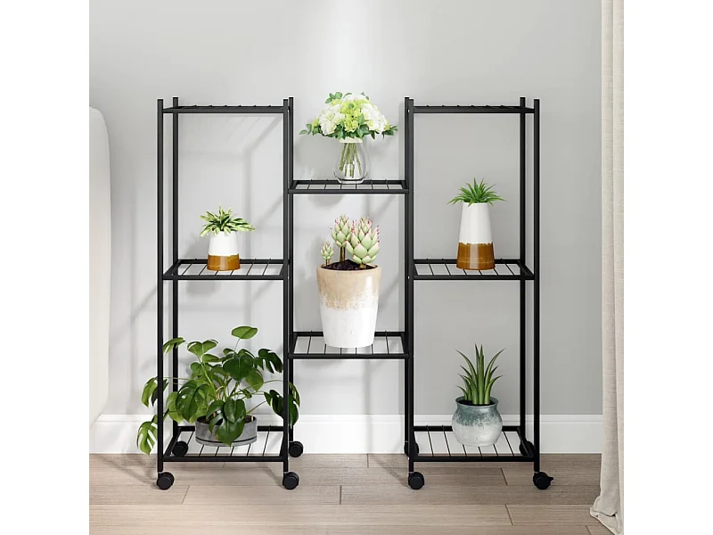 Jardinière avec roues 83x25x83,5 cm Noir Fer BE6736