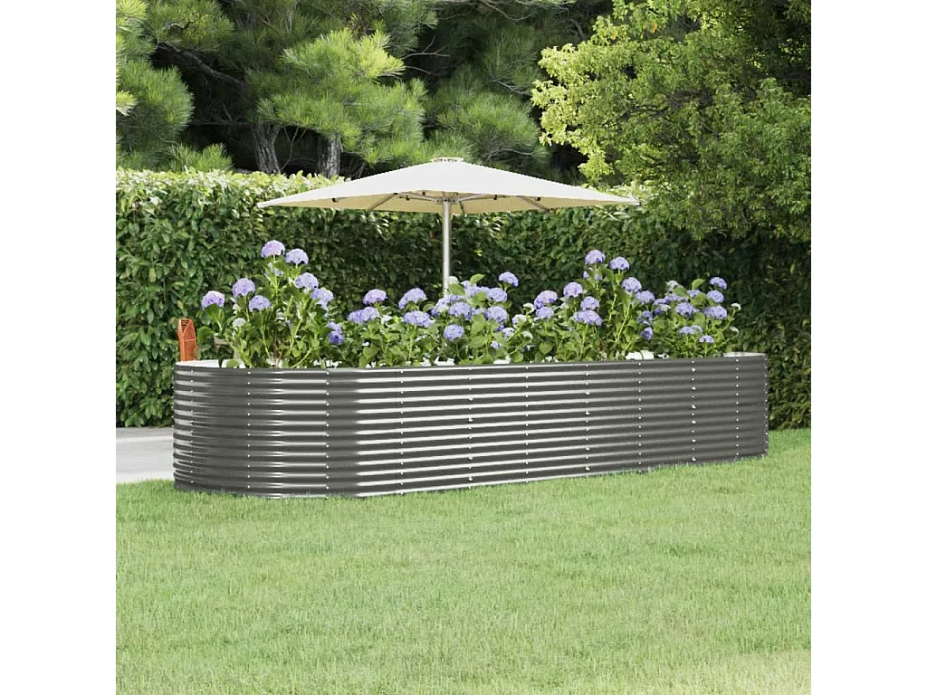 Canteiro elevado jardim 367x140x68 aço revestido a pó cinzento PT166341
