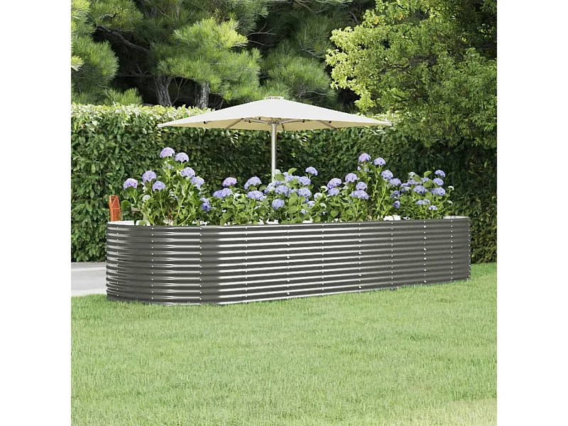 Canteiro elevado jardim 367x140x68 aço revestido a pó cinzento PT166341