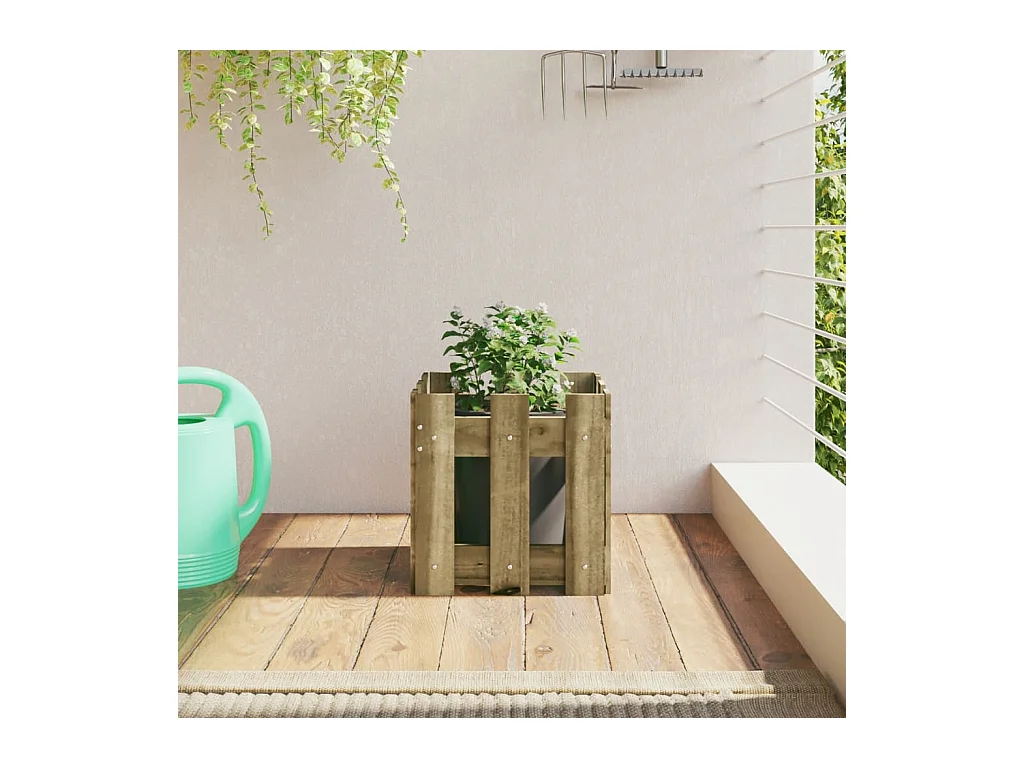 Jardinière avec design de clôture 30x30x30 cm pin imprégné BE5589