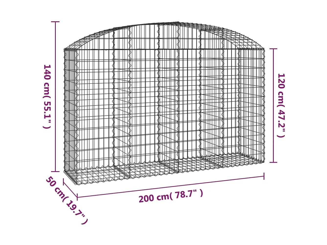 Cesta gaviones forma arco hierro galvanizado 200x50x120/140 cm ES34866