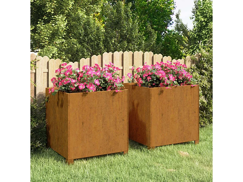 Plantenbakken met poten 2 st roestig 49x47x50 cm cortenstaal NL250550