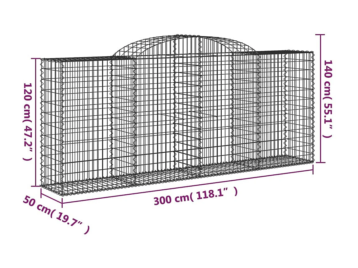 Cesta gaviones forma arco hierro galvanizado 300x50x120/140 cm ES90767