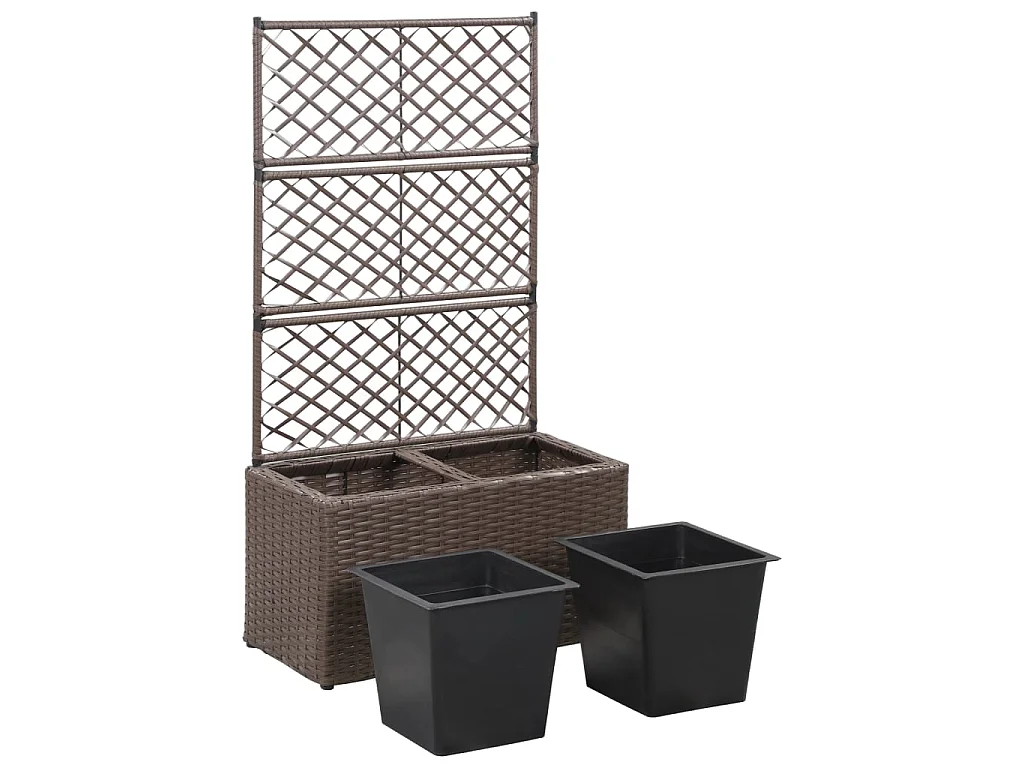 Enrejado y Jardinera 2 macetas ratán sintético marrón 58x30x107cm ES75823