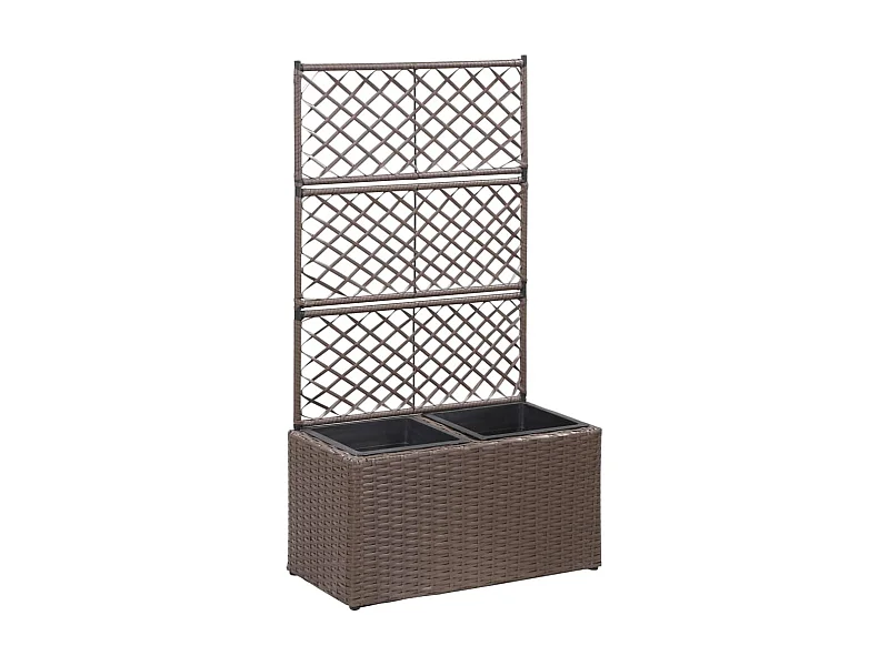 Enrejado y Jardinera 2 macetas ratán sintético marrón 58x30x107cm ES75823