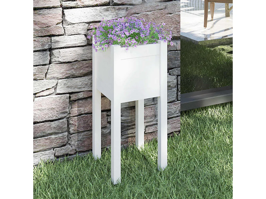 Jardinière d'extérieur Blanc 31x31x70 cm Bois de pin massif BE9755