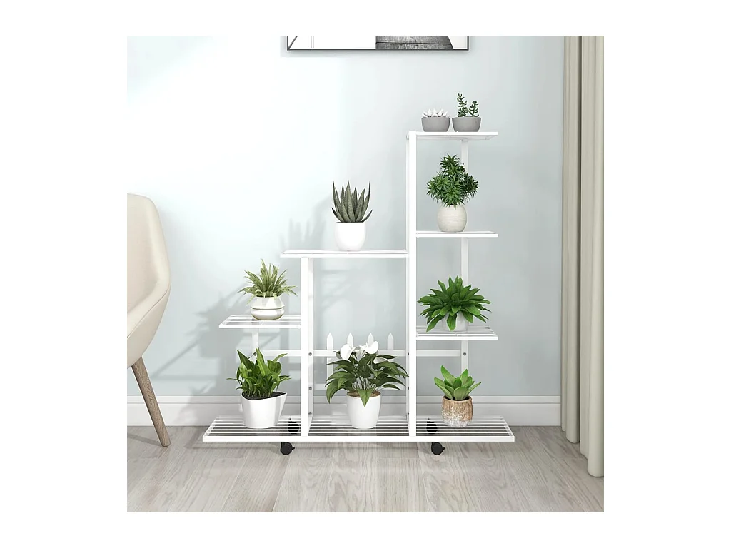Jardinière Support pour plantes sur roues 94,5x25x92,5 cm Blanc Métal BE7333