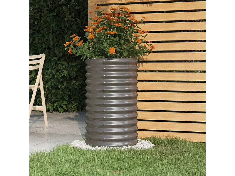 Vaso/floreira de jardim aço revestido a pó 40x40x68 cm cinza PT705844