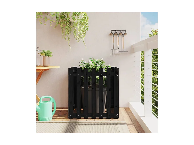Jardinière avec design de clôture noir 70x70x70 cm pin massif BE8969