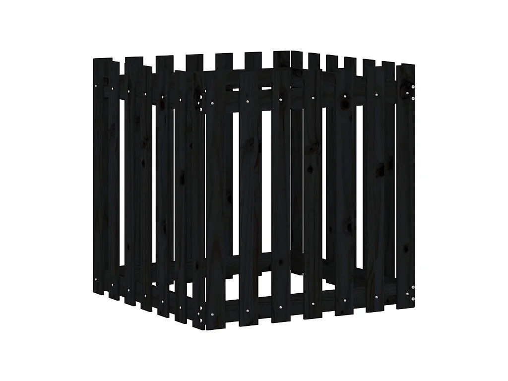 Jardinière avec design de clôture noir 70x70x70 cm pin massif BE8969