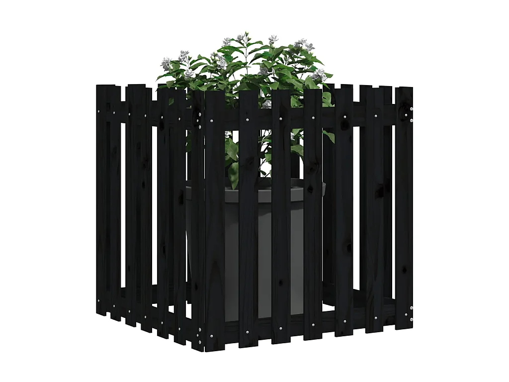 Jardinière avec design de clôture noir 70x70x70 cm pin massif BE8969