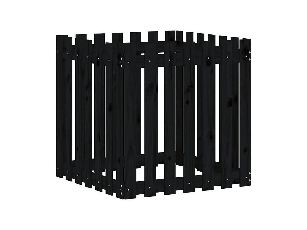 Jardinière avec design de clôture noir 70x70x70 cm pin massif BE8969