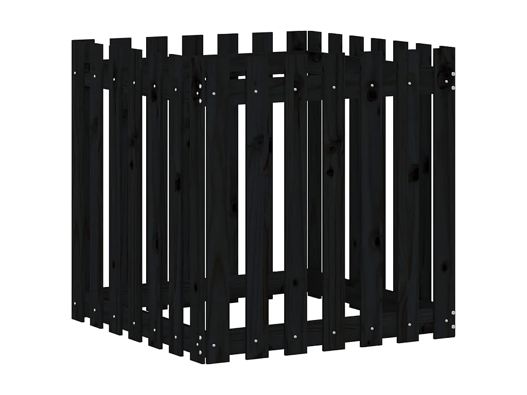 Jardinière avec design de clôture noir 70x70x70 cm pin massif BE8969
