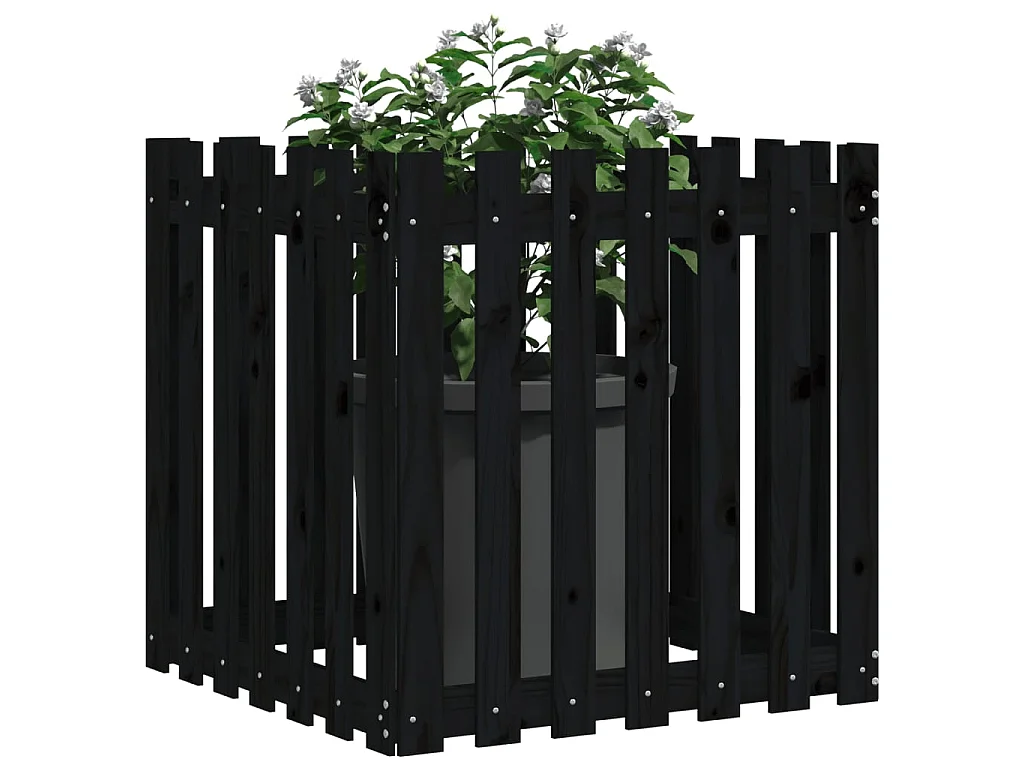 Jardinière avec design de clôture noir 70x70x70 cm pin massif BE8969