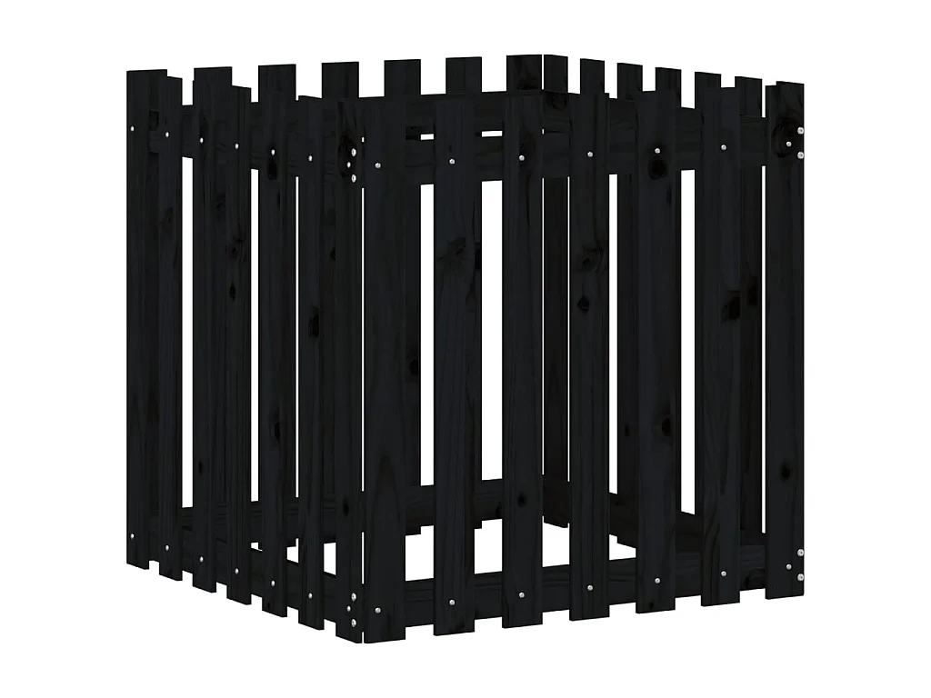 Jardinière avec design de clôture noir 70x70x70 cm pin massif BE8969