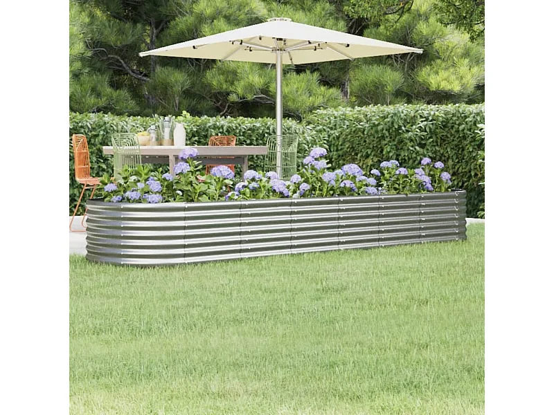 Canteiro elevado jardim 296x80x36cm aço revestido a pó prateado PT245508