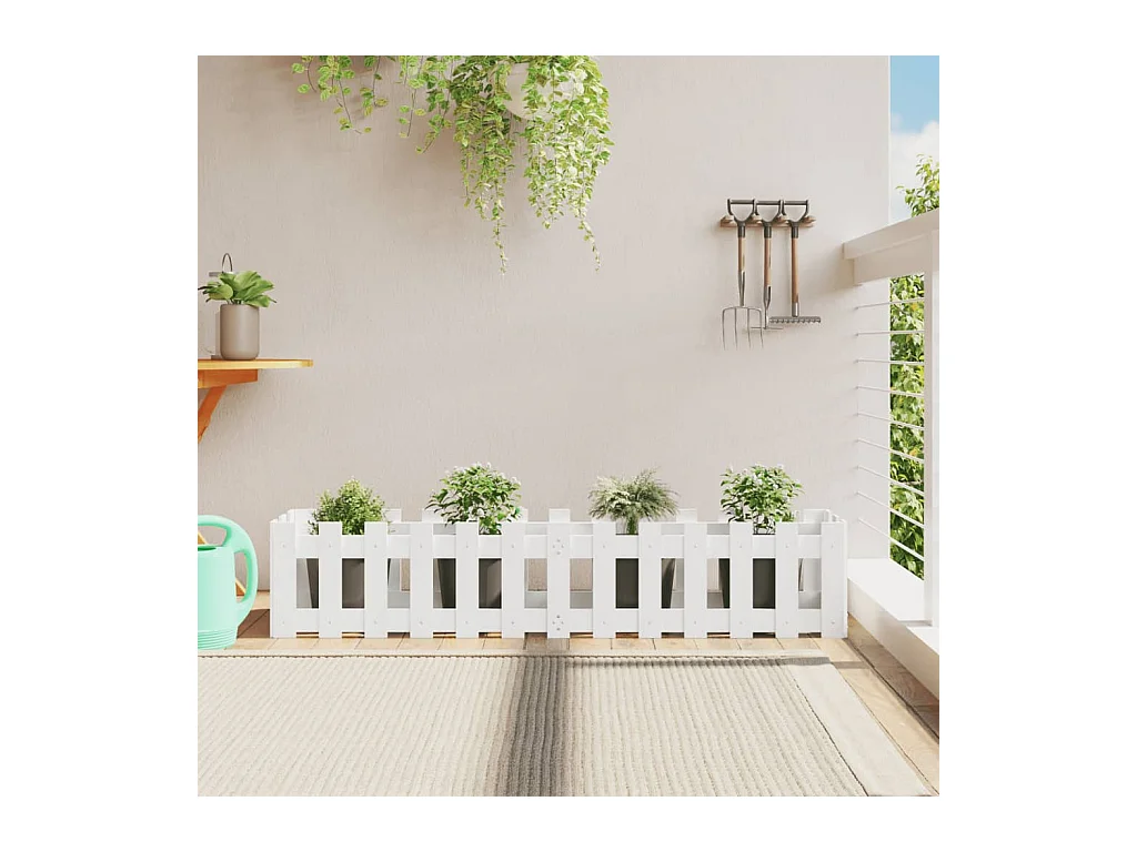 Jardinera elevado jardín con valla madera pino blanco 150x30x30cm ES85175