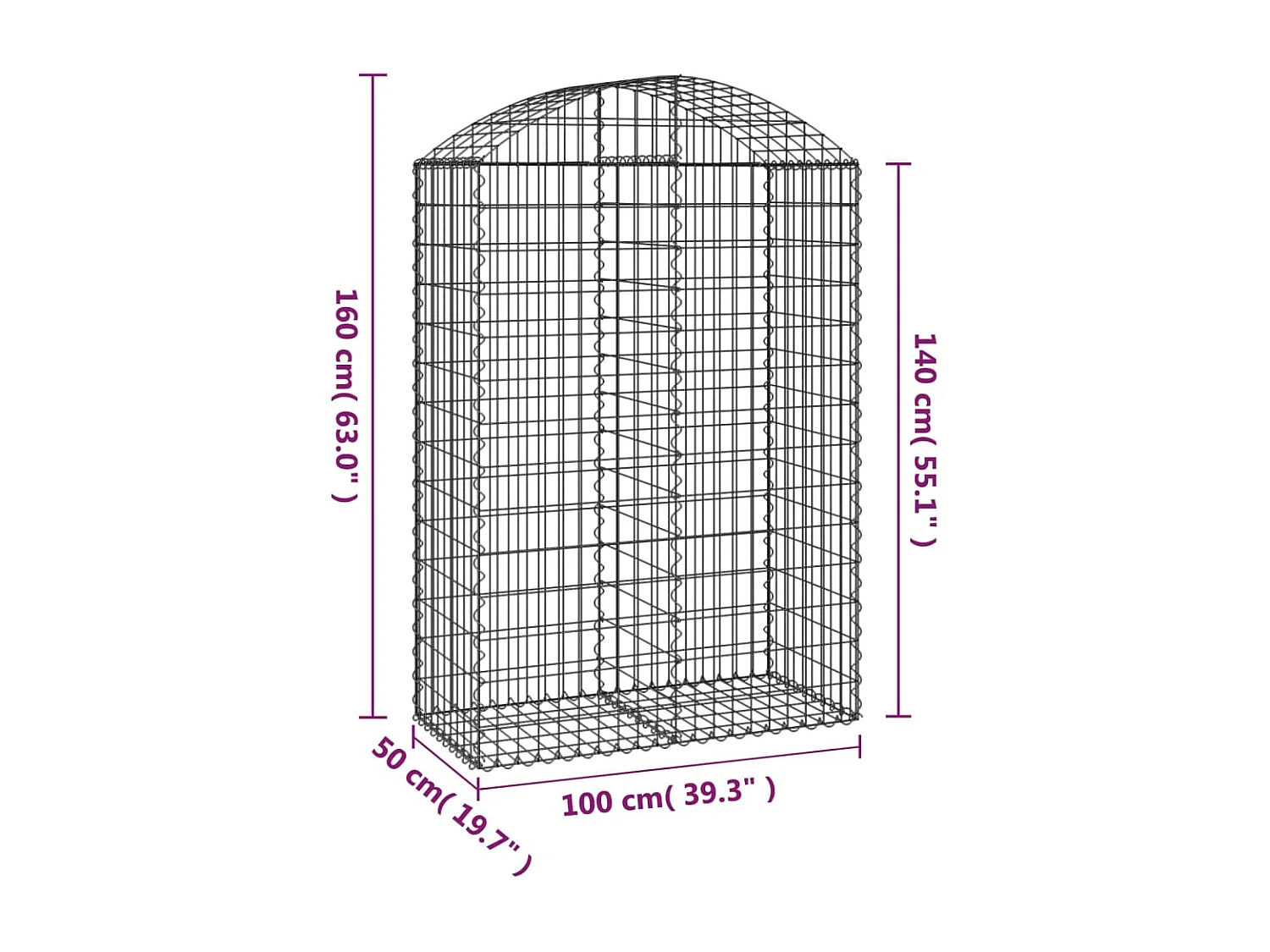 Panier de gabions arqué 100x50x140/160 cm Fer galvanisé WVGQ4630