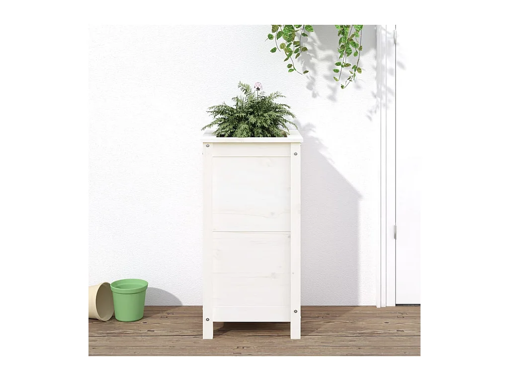 Jardinière blanc 40x40x78 cm bois massif de pin BE6487