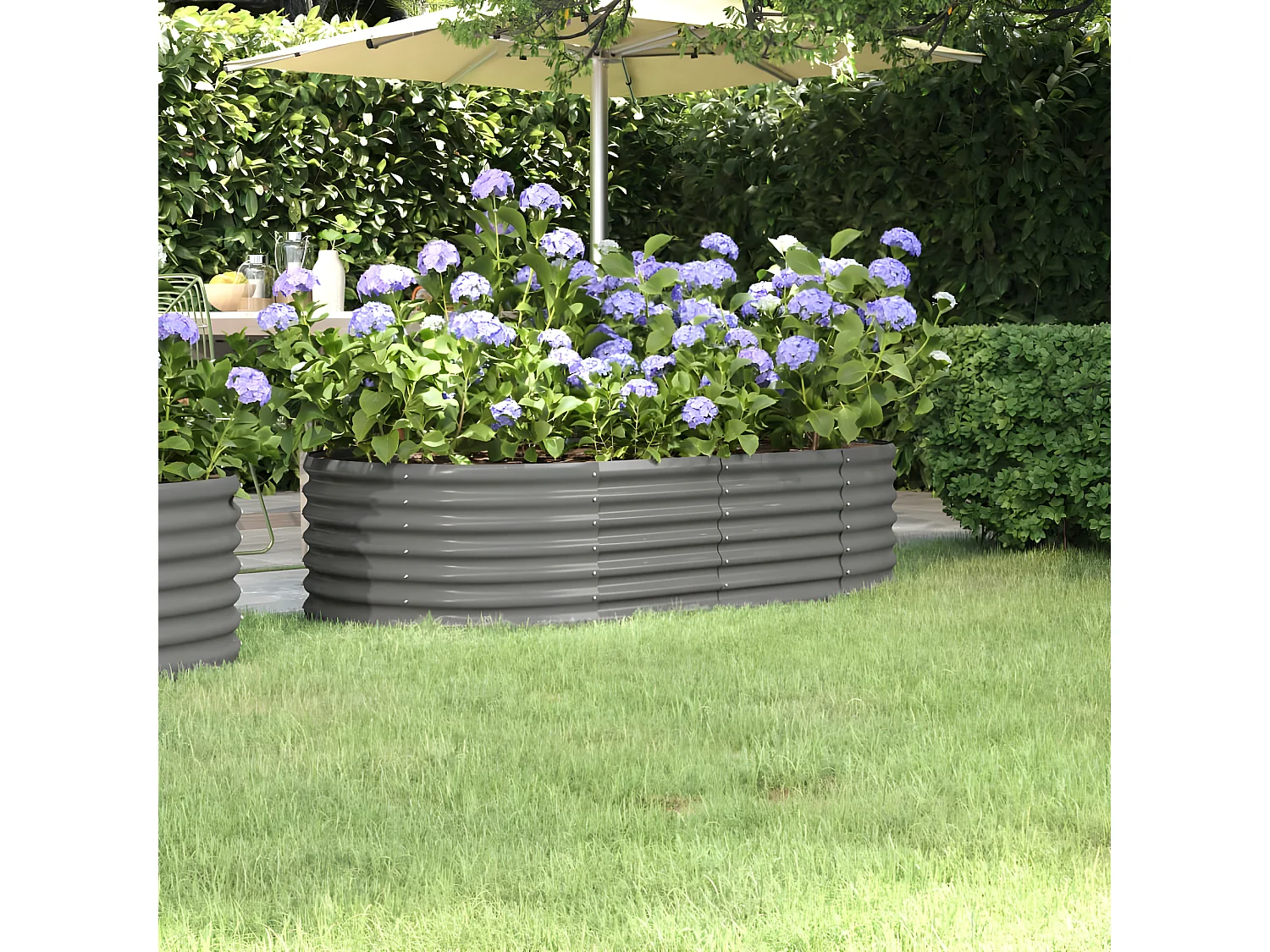 Jardinera arriate acero recubrimiento polvo gris 152x80x36 cm ES36506