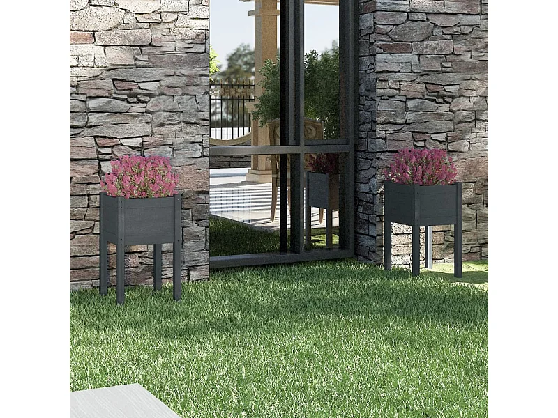 Jardinières d'extérieur 2pcs Gris 40x40x70cm Bois de pin massif BE6176