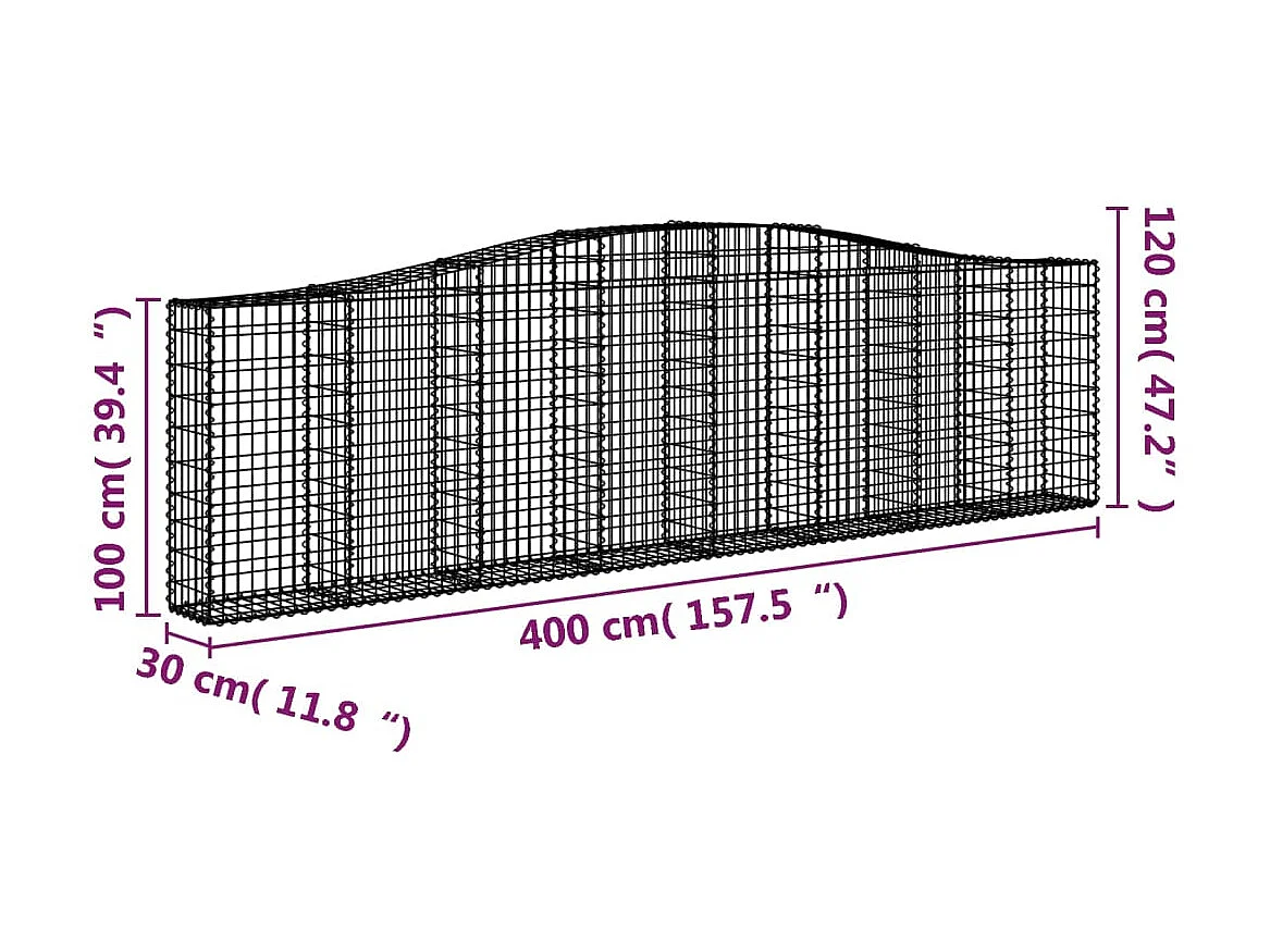 Panier de gabions arqué 400x30x100/120 cm Fer galvanisé WVGQ4671
