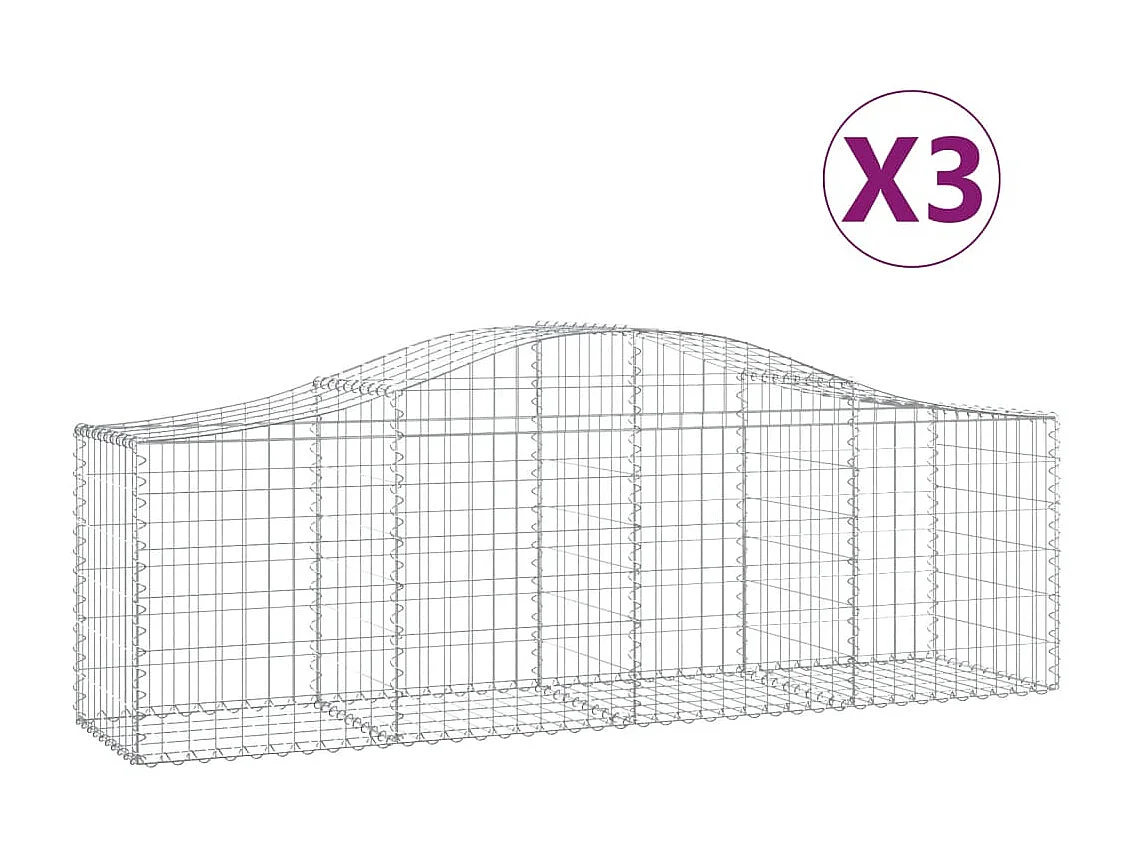 Paniers à gabions arqués 3 pcs 200x50x60/80 cm Fer galvanisé WVGQ9261