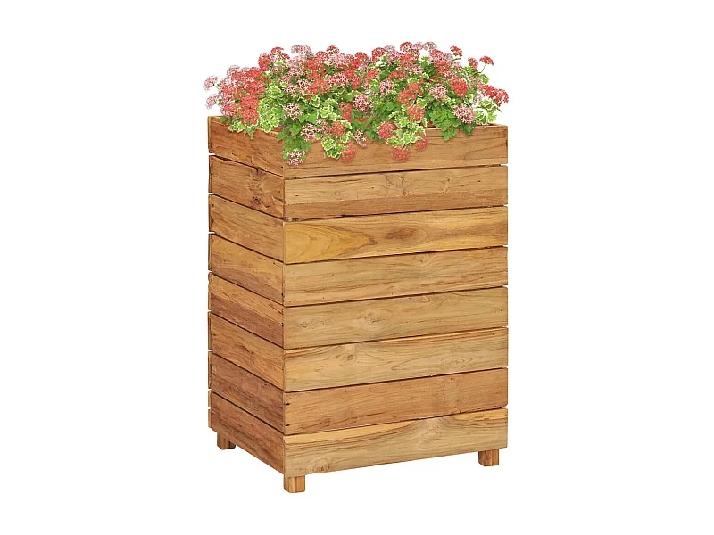 Jardinera elevado madera de teca reciclada y acero 50x40x72 cm ES17175