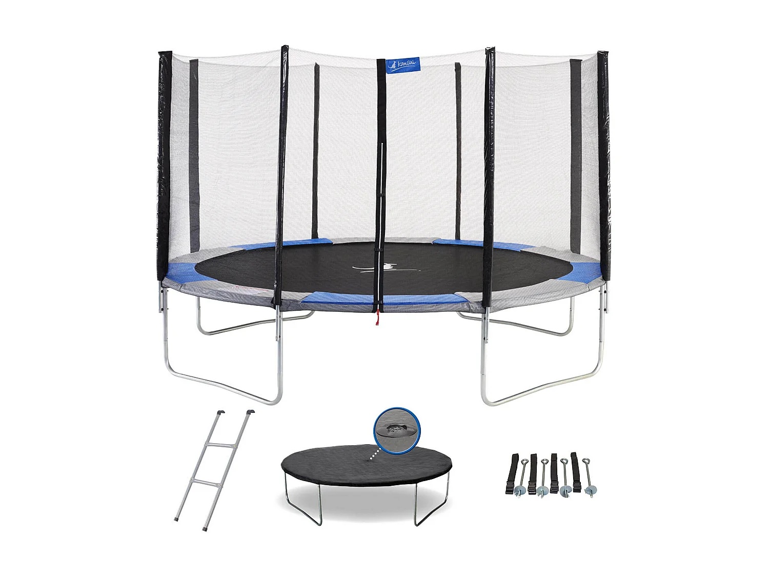 Kangui - Trampoline rond Ø430cm avec filet, échelle, bâche et kit d'ancrage - RALLI 430