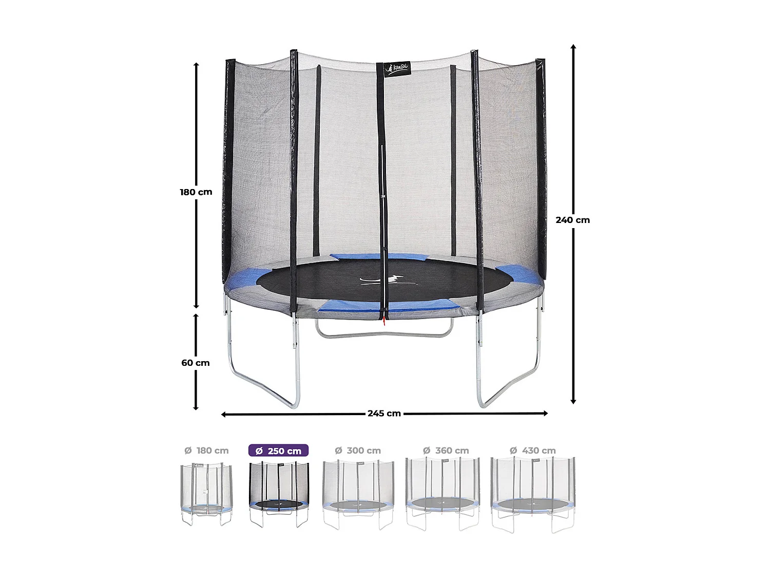 Kangui - Trampoline rond Ø250cm avec filet de sécurité - RALLI 250