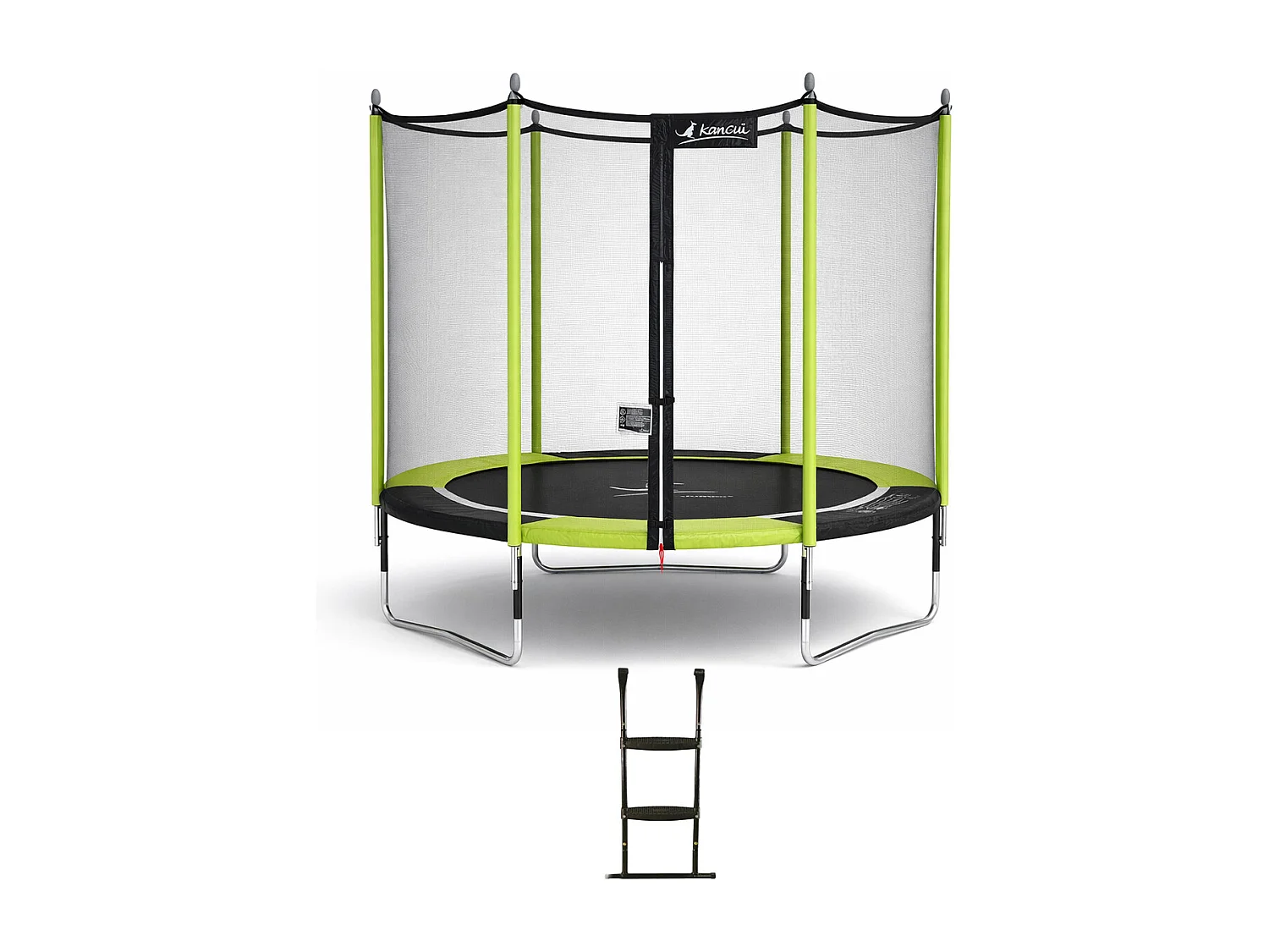 Kangui - Trampoline de jardin 305 cm + filet de sécurité + échelle JUMPI Vert/Noir 300