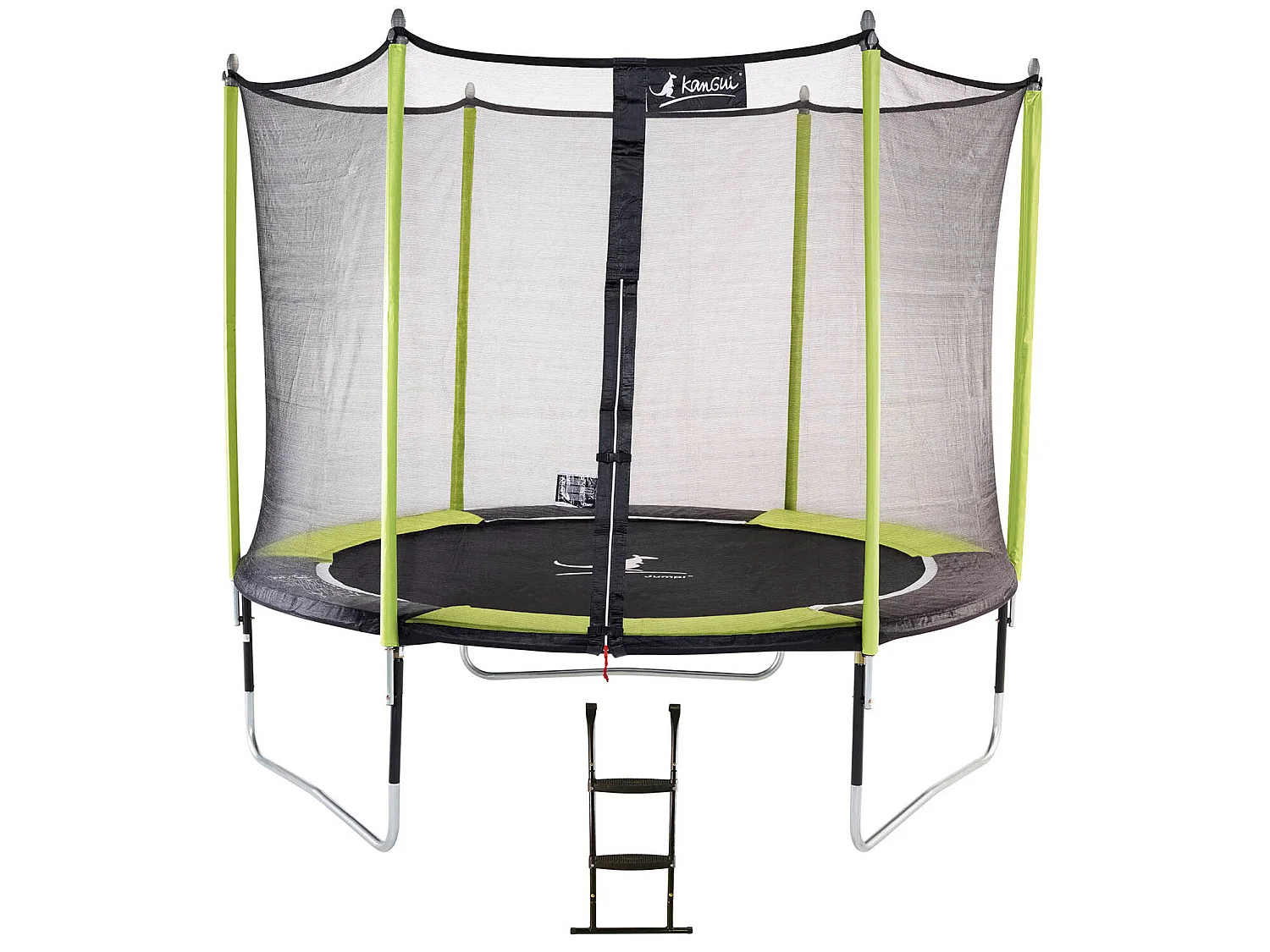 Kangui - Trampoline de jardin 305 cm + filet de sécurité + échelle JUMPI Vert/Noir 300