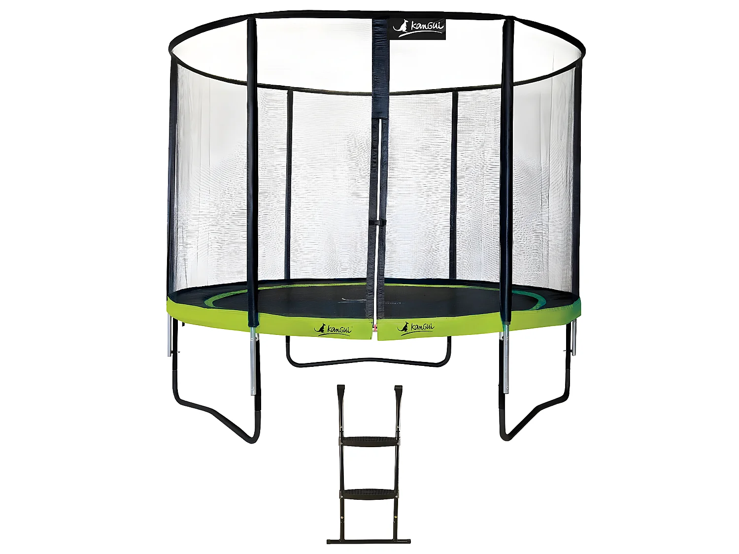 Kangui - Trampoline de jardin rond 305 cm + filet de sécurité + échelle | PUNCHI Vert 300