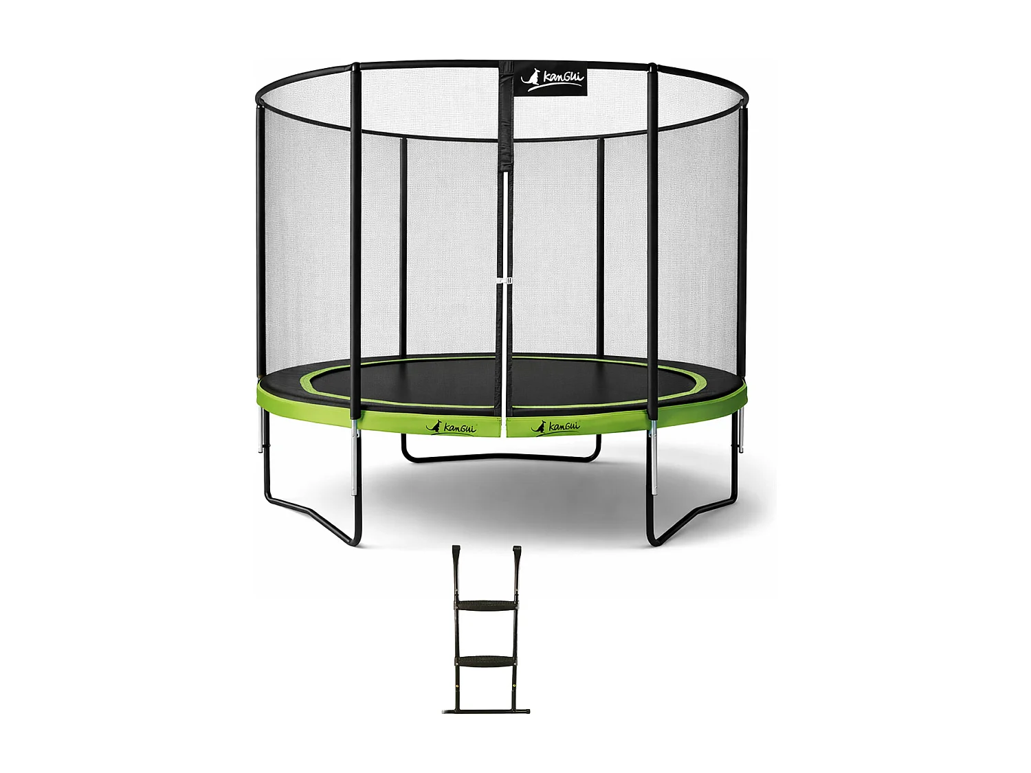 Kangui - Trampoline de jardin rond 305 cm + filet de sécurité + échelle | PUNCHI Vert 300