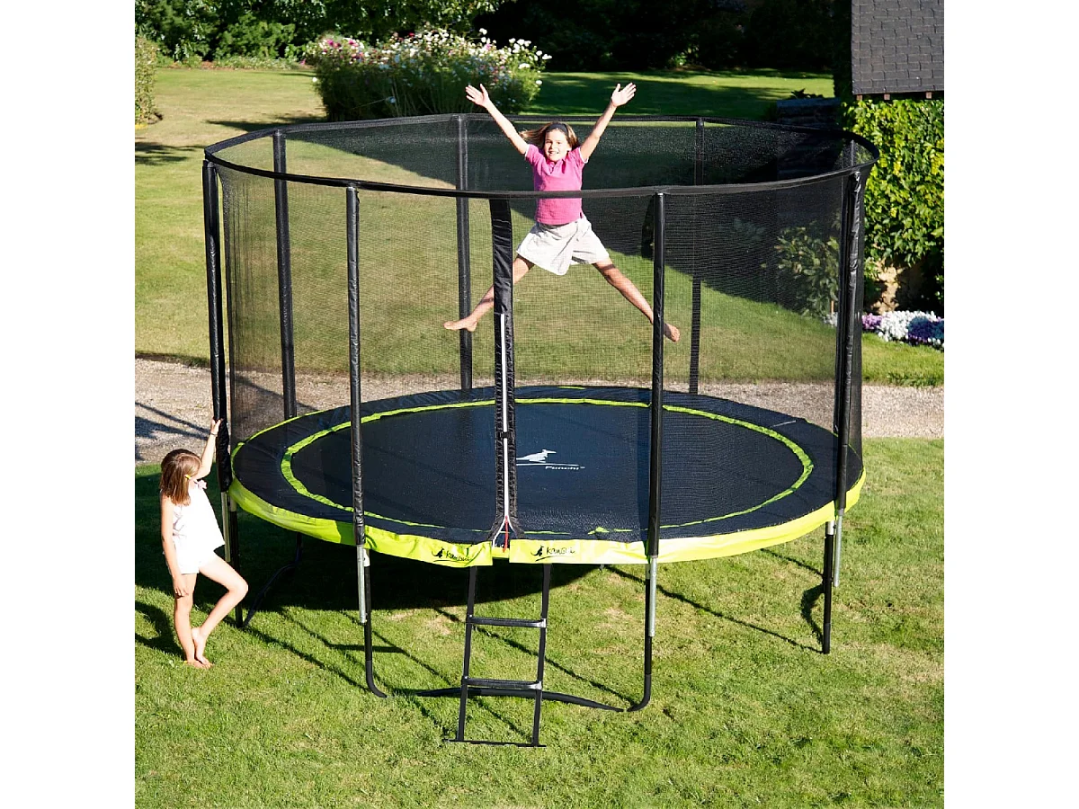 Kangui - Trampoline de jardin rond 305 cm + filet de sécurité + échelle | PUNCHI Vert 300