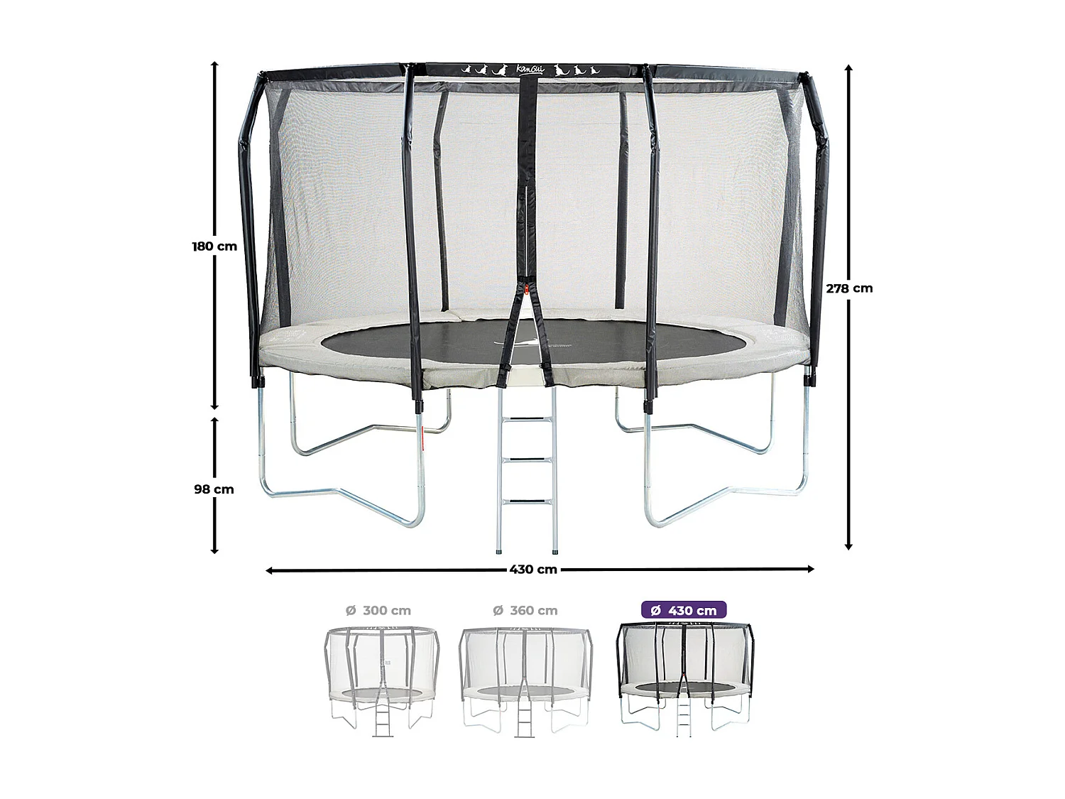 KANGUI Trampoline de jardin rond Ø426cm avec filet de sécurité + échelle - Fabrication européenne - Famili 430