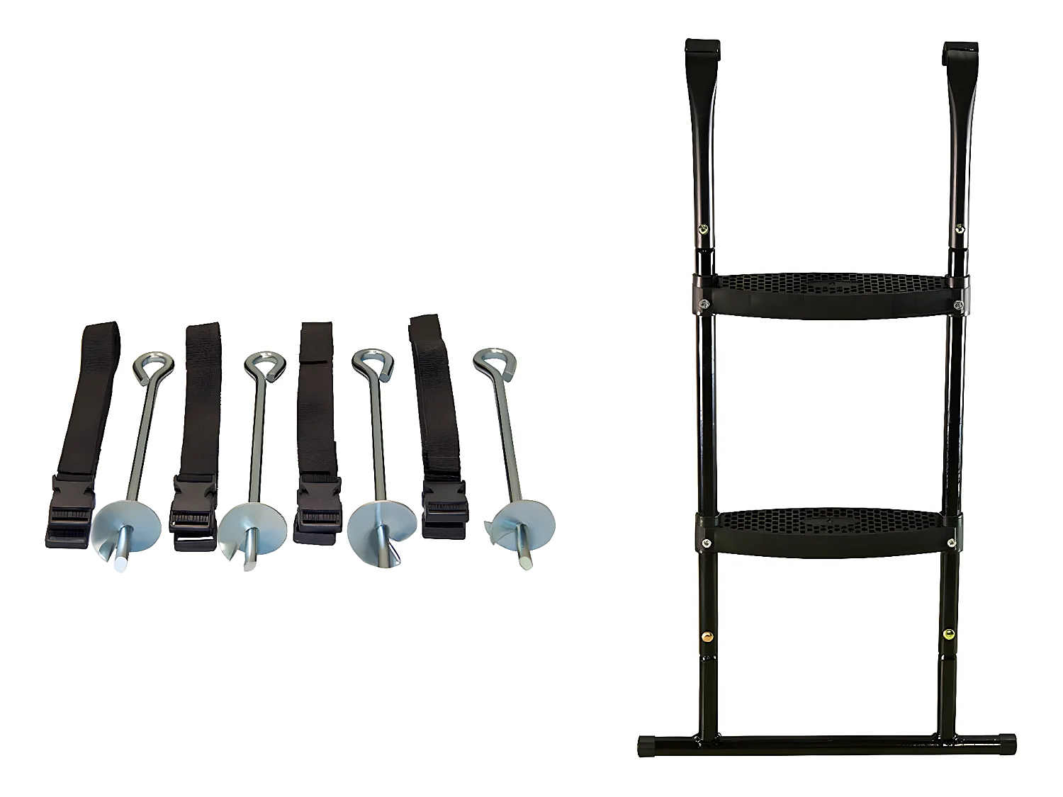 Kangui - Trampoline de jardin 244 cm + filet de sécurité + échelle + kit d'ancrage JUMPI Taupe/Vert 250