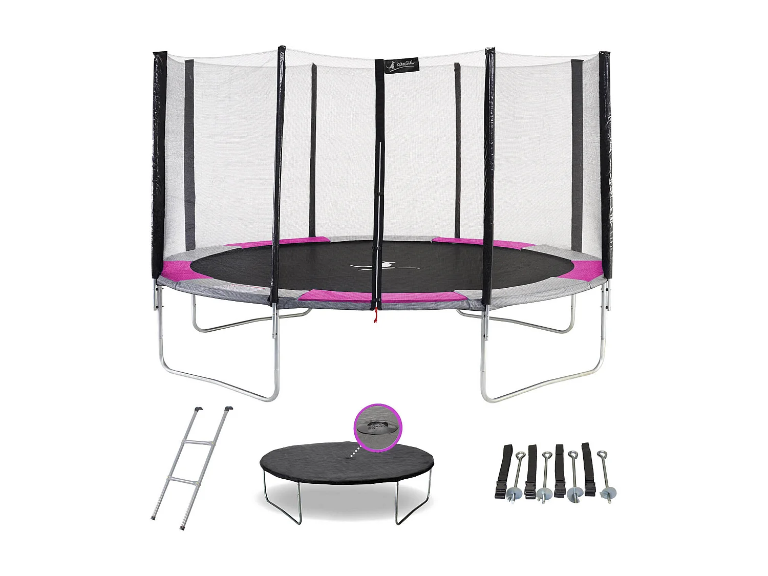 Kangui - Trampoline rond Ø430cm avec filet, échelle, bâche et kit d'ancrage - RALLI 430