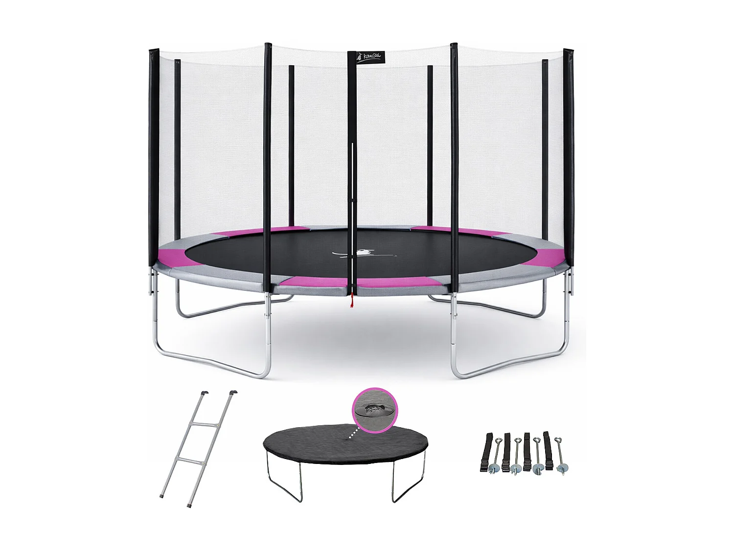 Kangui - Trampoline rond Ø430cm avec filet, échelle, bâche et kit d'ancrage - RALLI 430