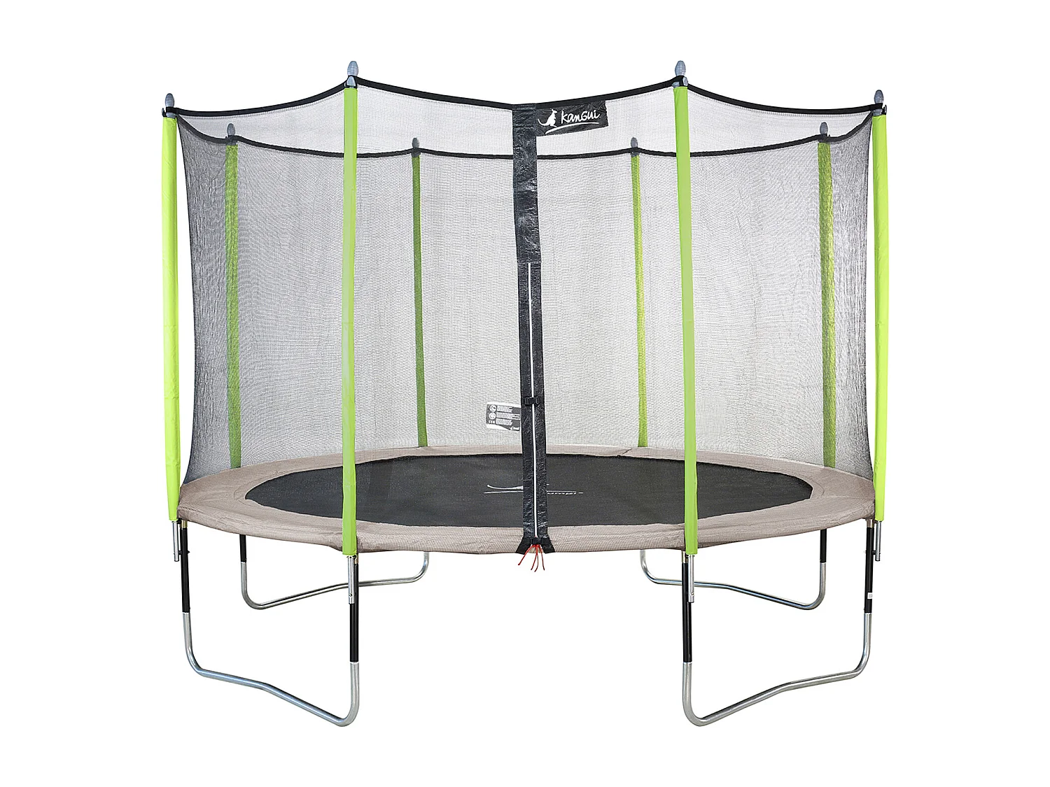 Kangui - Trampoline de jardin 365 cm + filet de sécurité  JUMPI Taupe/Vert 360. Trampoline certifié par le CRITT sport & loisirs