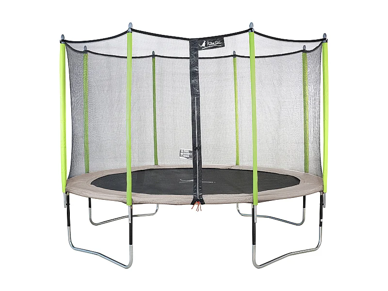 Kangui - Trampoline de jardin 365 cm + filet de sécurité  JUMPI Taupe/Vert 360. Trampoline certifié par le CRITT sport & loisirs