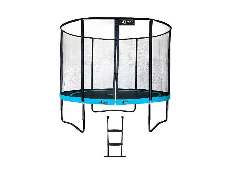 Kangui - Trampoline de jardin rond 305 cm + filet de sécurité + échelle | PUNCHI Bleu 300