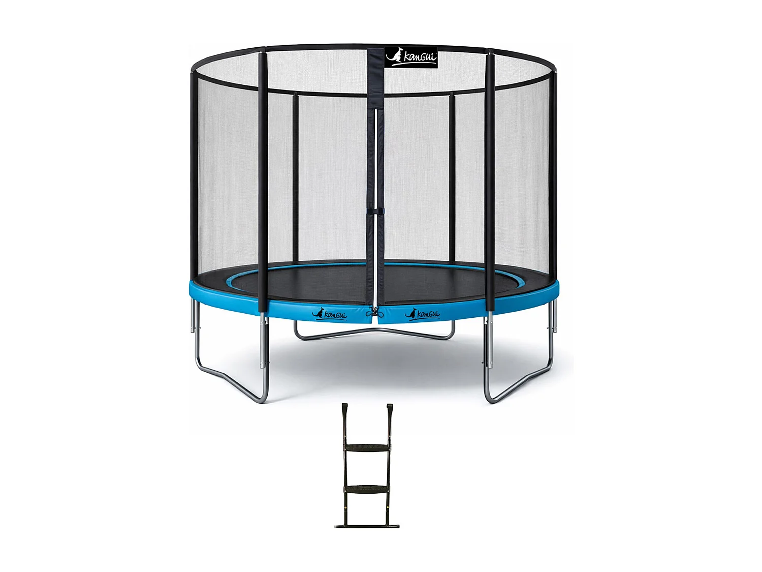 Kangui - Trampoline de jardin rond 305 cm + filet de sécurité + échelle | PUNCHI Bleu 300