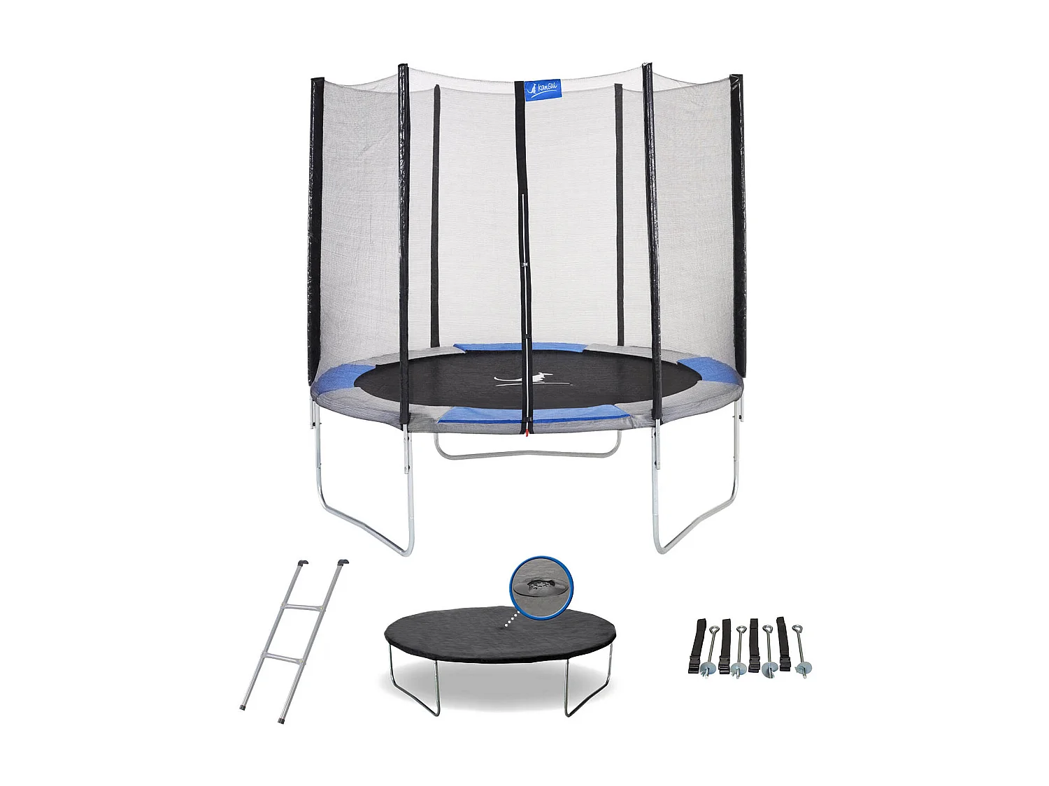 Kangui - Trampoline rond Ø250cm avec filet, échelle, bâche et kit d'ancrage- RALLI 250