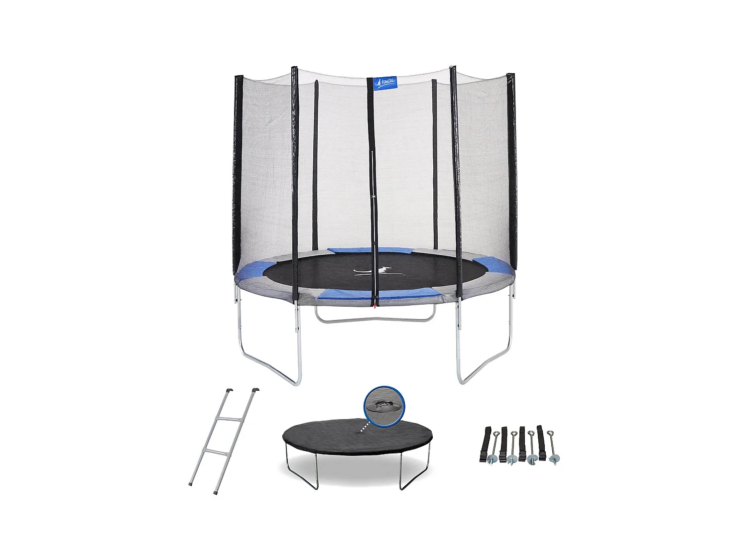 Kangui - Trampoline rond Ø250cm avec filet, échelle, bâche et kit d'ancrage- RALLI 250