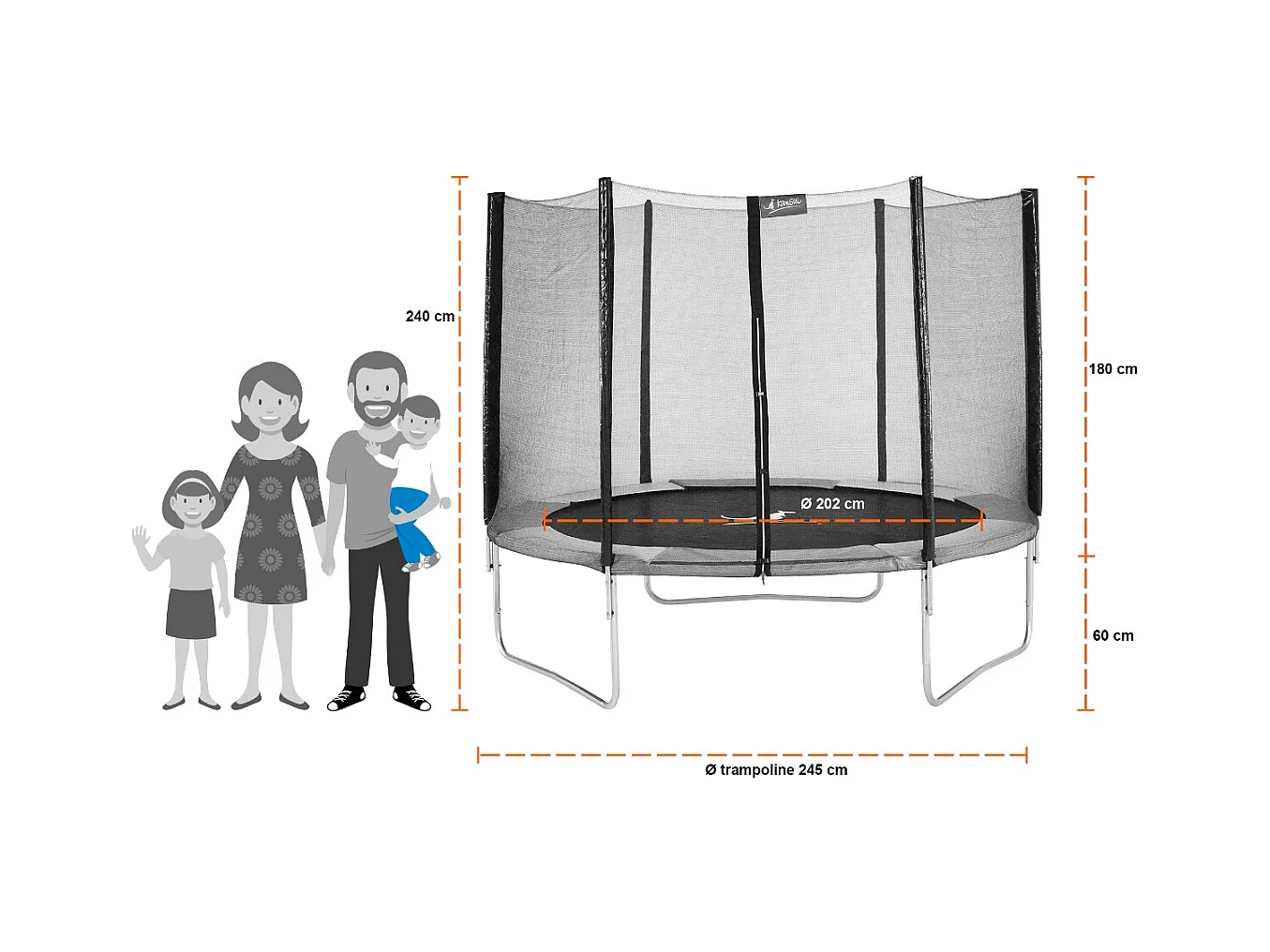 Kangui - Trampoline rond Ø250cm avec filet, échelle, bâche et kit d'ancrage- RALLI 250