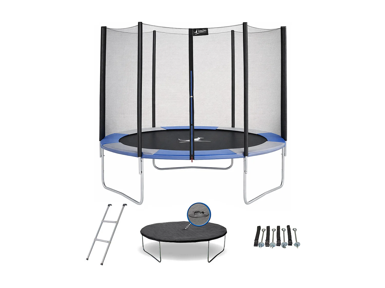 Kangui - Trampoline rond Ø250cm avec filet, échelle, bâche et kit d'ancrage- RALLI 250