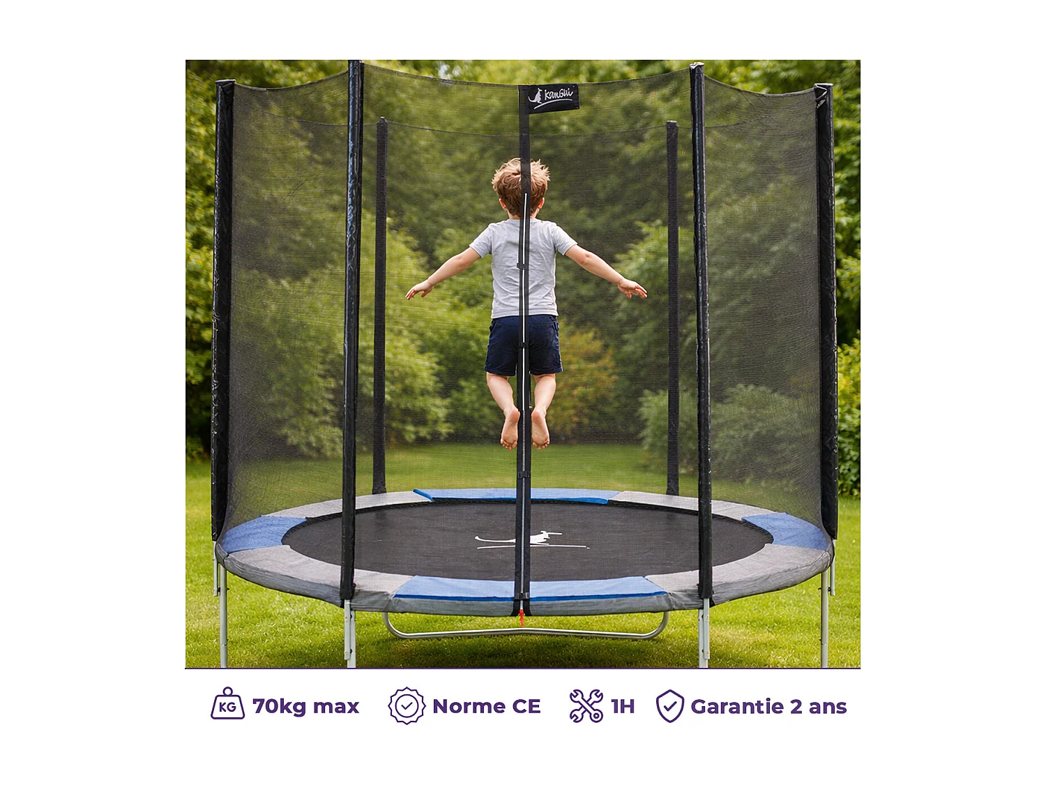 Kangui - Trampoline rond Ø250cm avec filet, échelle, bâche et kit d'ancrage- RALLI 250