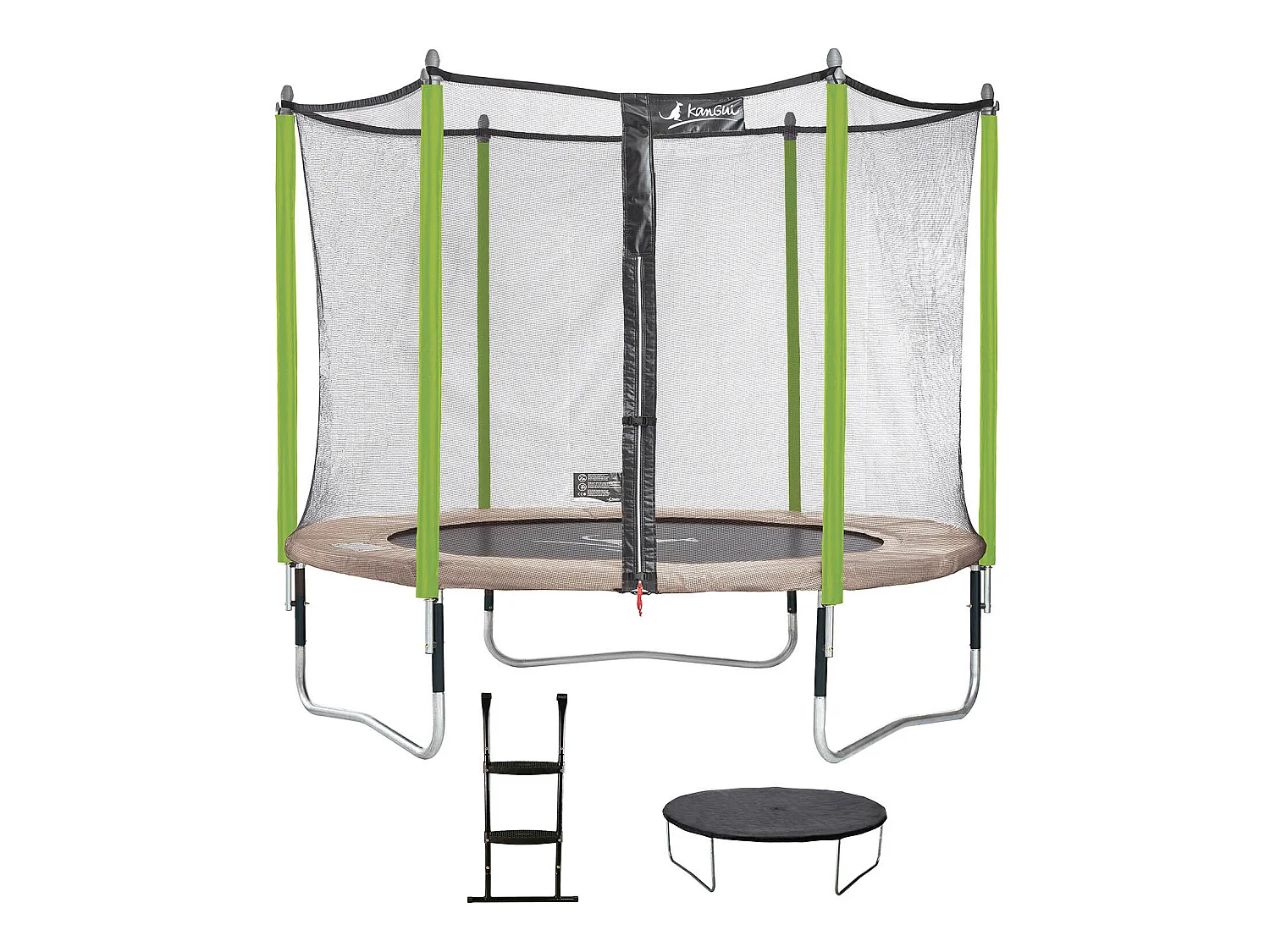 Kangui - Trampoline de jardin 305 cm + filet de sécurité + échelle + bâche de protection  JUMPI Taupe/Vert 300.