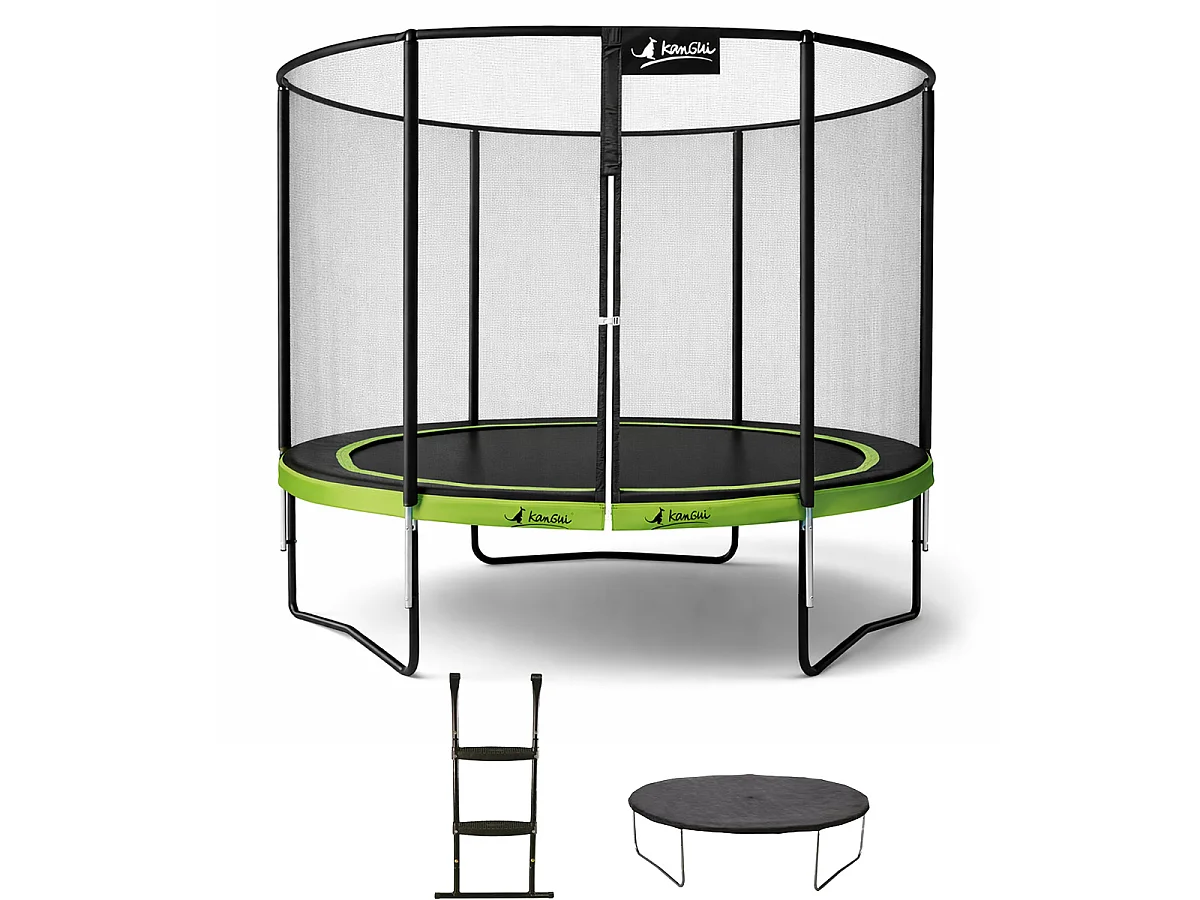 KANGUI Trampoline de jardin rond 305 cm + filet de sécurité + échelle + kit ancrage - PUNCHI Vert 300